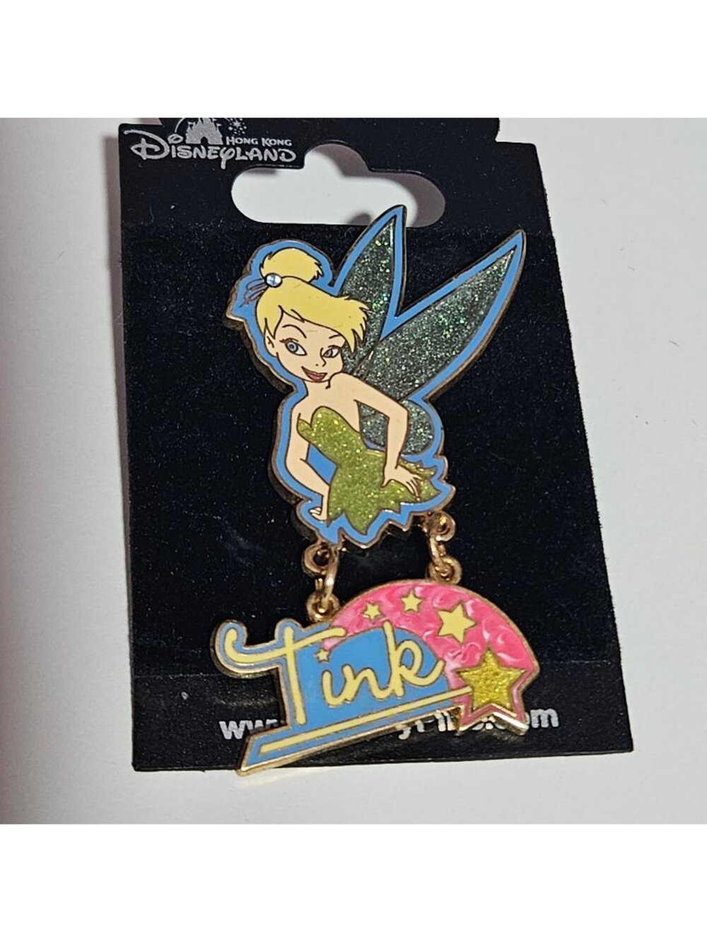 Disney Tinker Bell Tink Wand Glitter Dangle 3" Collector Pin Hong Kong 2007